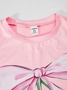 SHEIN ChillGRL 青春期前女孩休闲卡通樱桃、草莓和蝴蝶图案印花多件套服装，适合甜美春夏居家或外出装扮 - 彩色 - 查看 3