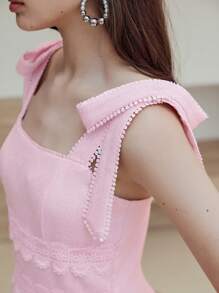 MOTF STUDIO CONTRAST LACE ZIPPER DRESS - Pink - View 2