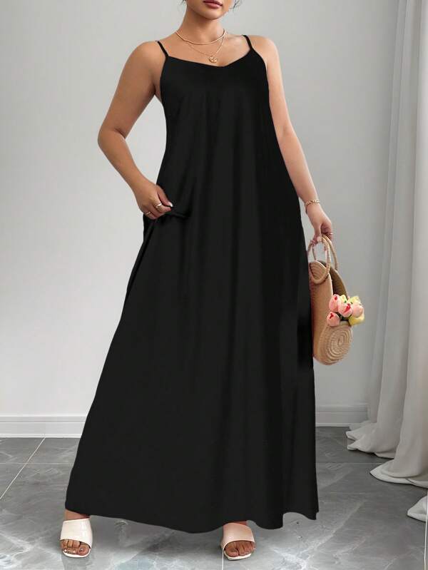 Elenzga Women's Elegant Solid Color Sleeveless A-Line Dress Maxi Women Outfit