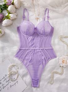 SHEIN Mono elegante con encaje, parches y decoración de moño con aros para sujeción