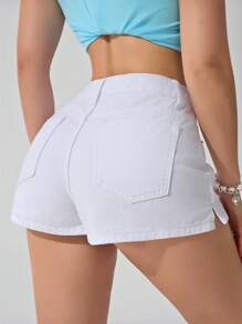 SHEIN PETITE Women's Plain Denim Shorts, Fashionable For Summer
