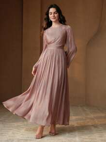 Anewsta Women Long Sleeve Dress, Elegant Versatile Commuter Dress For Spring/Autumn - Red Violet - View 5