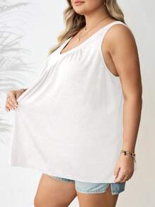 SHEIN CURVE+ Plus Size Women's V-Neck Loose Tank Top Summer/Country/Beach Vacation - White - View 9