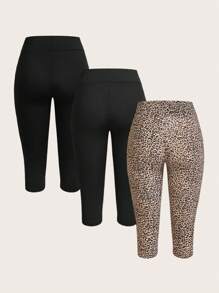 SHEIN Essnce Bộ 3 quần legging nữ màu trơn, dễ phối đồ, phù hợp cho mùa hè - Nhiều màu - Xem 2