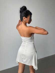 Aloruh Abito elegante da donna estivo senza maniche, monocolore, plissettato, con spalle scoperte
