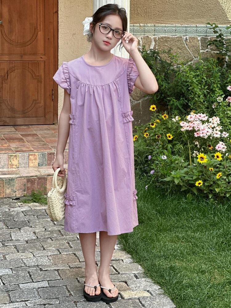 Tween Girl Fashion Round Neck Short Sleeve Dress, Summer, Back To School Clothes