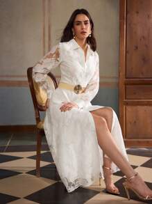 ZEYLAH Robe de thé de l'après-midi romantique et élégante, à jupe évasée, en tissu ajouré