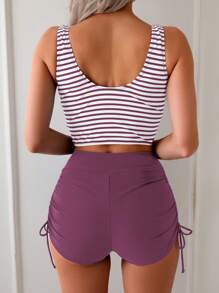 Swim Lushoire Bestselling Striped Print Tankini Swimsuit, Separated Bottom With Side Tie, Beach Resort Vacation Beach Party Swimming Attire Set - Multicolor - View 2