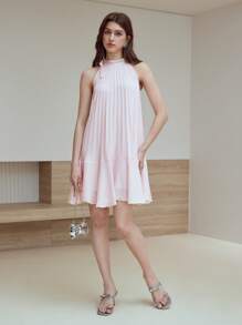 MOTF STUDIO 仿珍珠细节褶饰连衣裙 - 粉色 - 查看 5