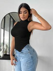 SHEIN SXY Top asymétrique d'été sexy à col montant