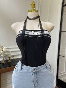 SHEIN EZwear Body vintage à bande de dentelle, tailles grandes pour l'été