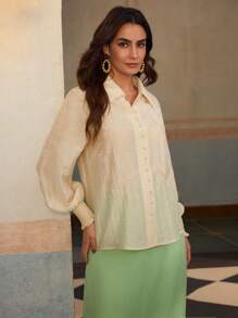 ZEYLAH Freizeitshirt mit Leinenlaternärmeln und Stickerei, ideal für Urlaub - Beige - Übersicht 4