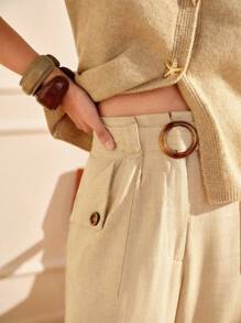 Écloséra 女高腰打结纸袋腰休闲裤，新款垂坠显瘦阔腿裤配树脂扣腰带