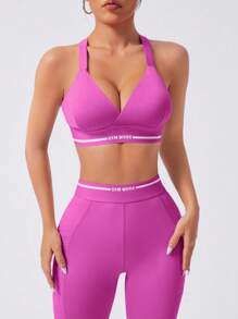 Core Rhythm Bộ 3 áo thun tay ngắn họa tiết chữ, áo crop top và quần legging thể thao thường ngày cho nữ - Màu Hồng Tươi - Xem 3
