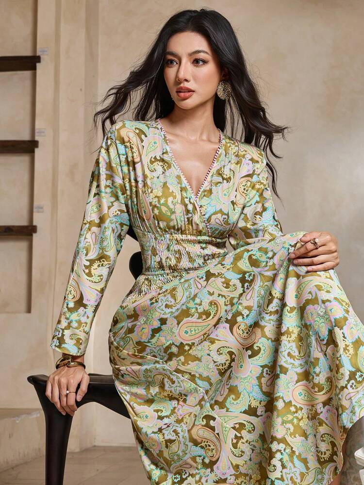 Women's Summer Elegant Floral V-Neck Cropped Shirt And Skirt 2 Pieces Set