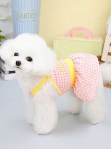 PETSIN 粉色甜美可爱BABY字母格纹纽扣设计轻薄透气夏装，适合外出遛宠物 - 粉色 - 查看 6