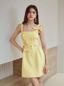 MOTF STUDIO VESTIDO CON CREMALLERA Y DETALLE DE LAZO - Amarillo - Ver 4
