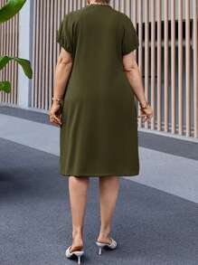 Miaspire Vestido casual de verano de manga corta con bolsillo, cuello redondo y unicolor, talla grande
