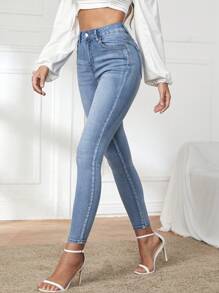 SHEIN Frenchy Jeans ajustados con lavado ligero - Azul lavado medio - Ver 1