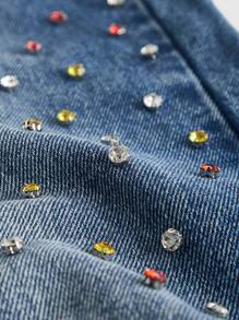 ROMWE MEN Street Life Quần Jeans Denim Nhiều Túi Trang Trí Đá Rhinestone Màu Sắc Cho Nam Thường Ngày Đa Năng - Màu xanh lam - Xem 2
