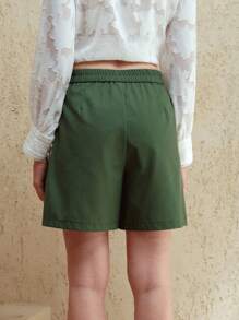 Uhlyne Women's Green Linen Asymmetrical Waist A-Line Loose Casual Shorts, Spring/Summer - Green - View 4