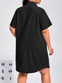 EMERY ROSE Vestido vaquero de manga corta y abotonado al frente, de color liso y talla grande, apropiado para el verano