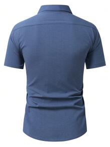 Manfinity Mode Men's All-Over Print Single Breasted Pocket Casual Business Short Sleeve Shirt - Navy Blue - View 2