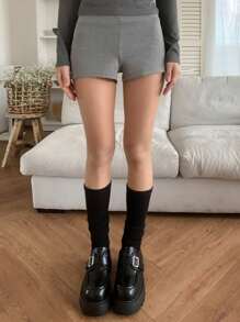 DAZY 女士灰色弹性腰部紧身短裤，夏季 - 灰色 - 查看 6