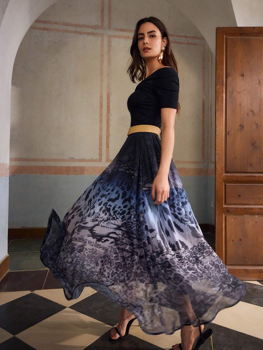 ZEYLAH Leopard Ombre Print Pleated Skirt