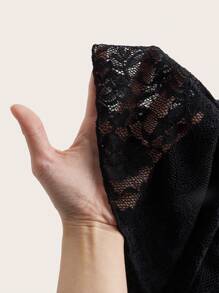 SHEIN ICON Low Waist Casual Lace Wave-Trim Skirt With Safety Shorts To Prevent Exposure, For Vacation,Bohemian Clothes - Black - View 6