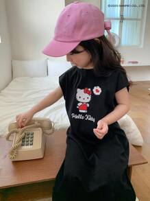 HELLO KITTY | DAZY 小女孩圆领针织印花夏装，小码，返校服 - 黑色 - 查看 6