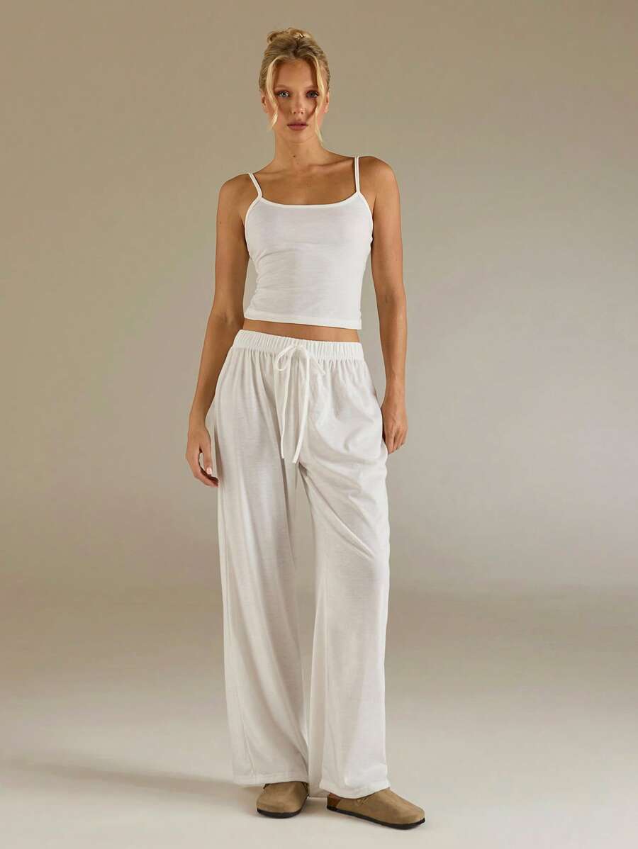 SHEIN Forever 21 Casual Vacation Slouchy Green Halter Top And Pants Suit - White - View 1