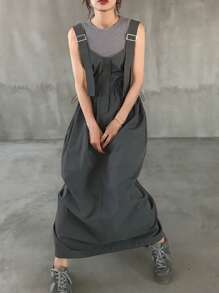 FRIFUL 女士吊带荷叶边长连衣裙，女士夏季假日连衣裙 - 灰色 - 查看 5