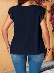 EMERY ROSE Plus Size Women Water-Soluble Lace Tunic Tops Dressy Blouses , Vacation Summer