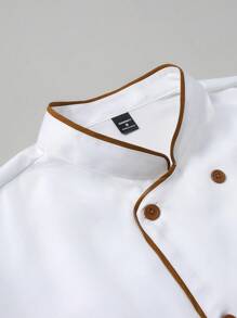 Manfinity Homme Men's Contrast Binding Patch Pocket Double-Breasted Long Sleeve Chef Shirt - White - View 3