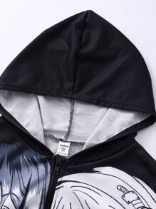 SHEIN Teen Girls Anime Print Long Sleeve Hooded Top And Pants Set