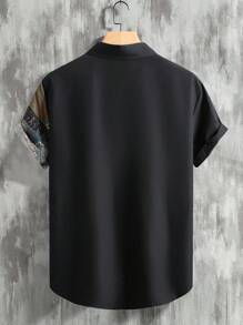 OTTIMOZO 男士印花拼布短袖休闲度假衬衫 - 黑色 - 查看 2