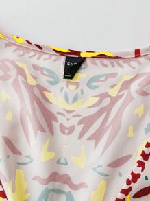 Chiquease 女士优雅法式深V领宽肩带印花上衣，夏季新款 - 黃色 - 查看 3