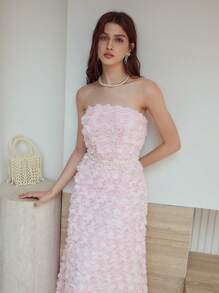 MOTF STUDIO APPLIQUES FAUX PEARL DETAIL STRAPLESS DRESS - Apricot - View 6