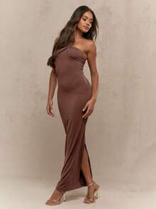 MISSGUIDED Đầm dạ hội maxi quây ngực, ôm sát cơ thể, không dây vai, dài đến sàn, hở lưng, xẻ lưng, thích hợp cho các buổi tiệc tùng, đi club, dạ hội. - Màu nâu  Mocha - Xem 4