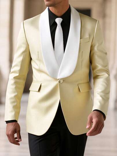 Manfinity Mode Men's Contrast Color Lapel Business Commute Blazer