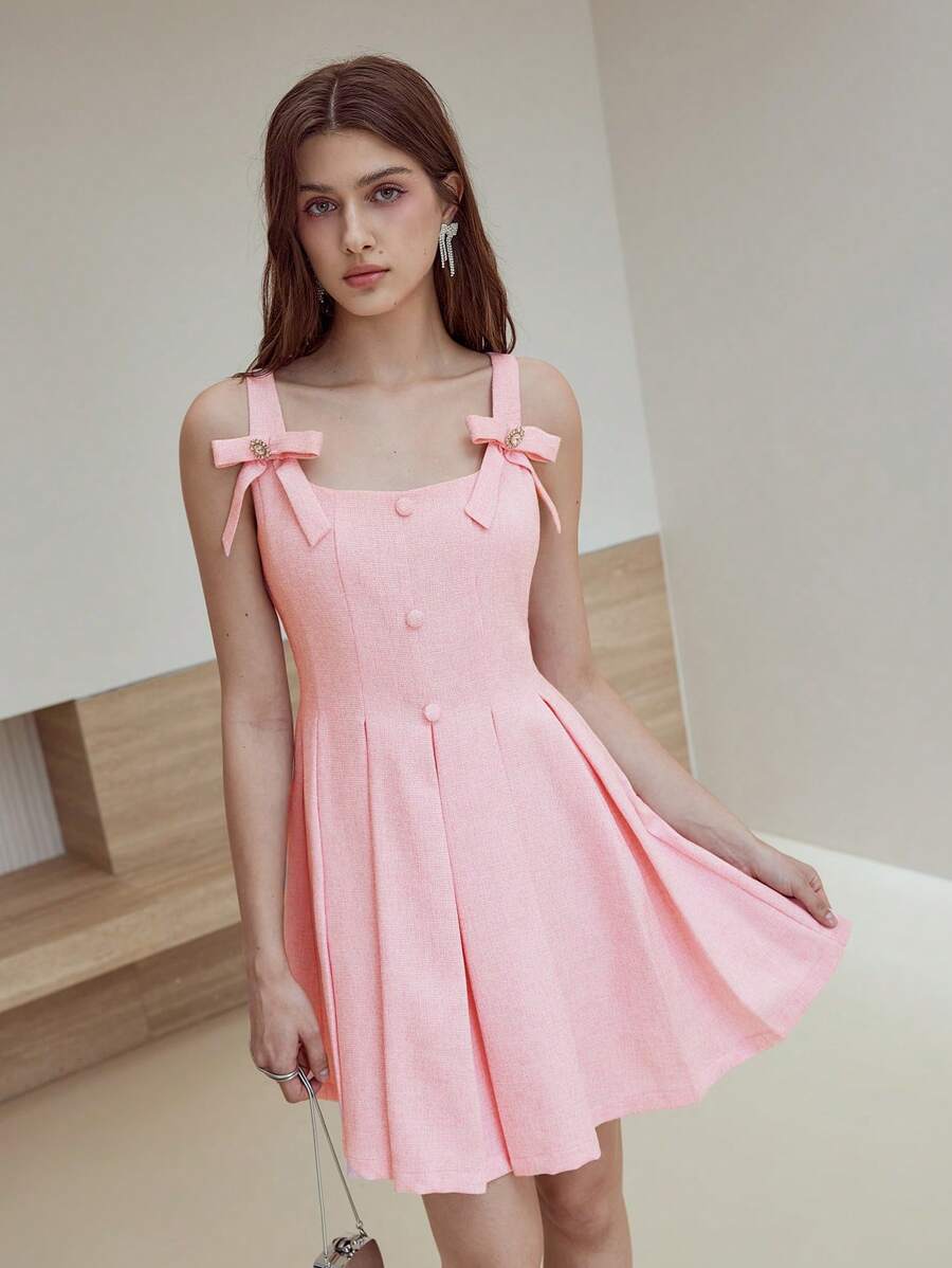 MOTF STUDIO BOW DETAIL FOLD PLEATED DRESS - Pink - View 1