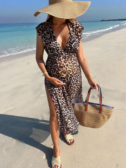 SHEIN Leopardmönstrad mesh-kjol med transparent mönster och hög midja