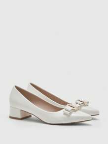 CUCCOO BIZCHIC Black Basic Commute Office Chunky Heel Pumps For Women - White - View 2