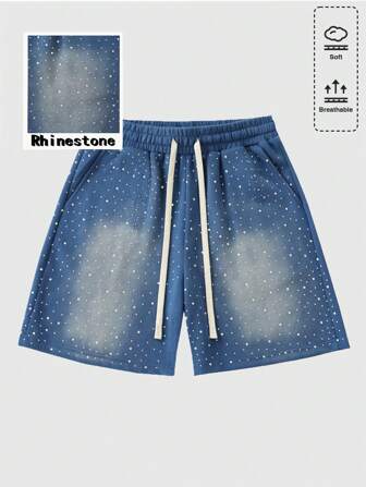 Street Life Men's Summer Fashionable Rhinestone Shorts, For Back To School