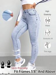 SHEIN Tall CURVE Jeans skinny en denim bleu stretch grande taille pour femmes, tenue de cowgirl western pour les vacances d'été, tenue décontractée pour femmes, tenue de festival, aéroport, remise des diplômes, Ibiza, plage d'Hawaï, concert, croisière, style boho, rave, festival rave, style Y2K, cowboy, streetwear, gyaru, années 2000, disco, 2025, 4 juillet