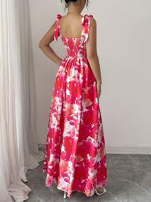 Elenzga 新款女士蝴蝶结装饰腰带连衣裙，后系带束腰连衣裙，优雅百搭的设计，适合日常和度假穿着 - 彩色 - 查看 2