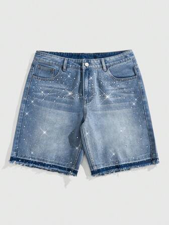 Street Life Pantaloncini di jeans estivi da uomo con decorazione di strass, modello alla moda