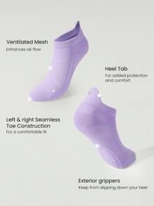 GLOWMODE 3 Pairs Socks Walk A Mile Soft Ventilated Mesh Grip Studio Workout Daily Gym - Lilac Purple - View 3