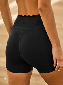Aralina Women Plain Color Curved Hem Casual Fitness Sports Shorts
